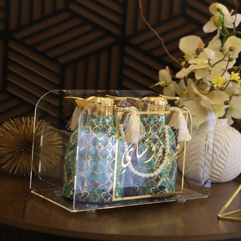 Transparent acrylic coffee and tea organizer for kitchen and office سلة القهوة والشاي الأكريليك الشفافة لتنظيم المطبخ والمكتب