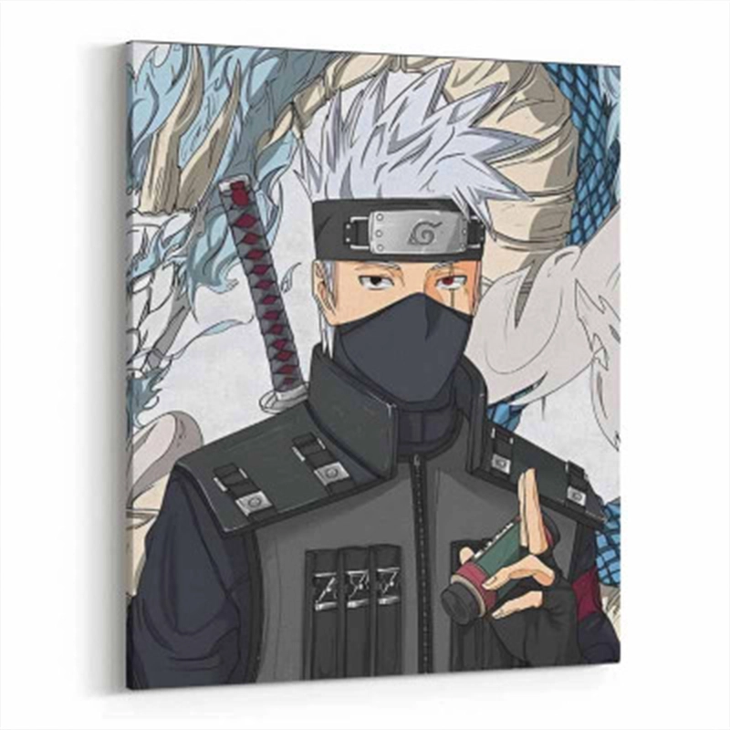 Kakashi Hatake canvas art on wooden frame – high-quality Naruto anime design لوحة كانفاس كاكاشي هاتاكي على إطار خشبي – تصميم أنمي ناروتو عالي الجودة