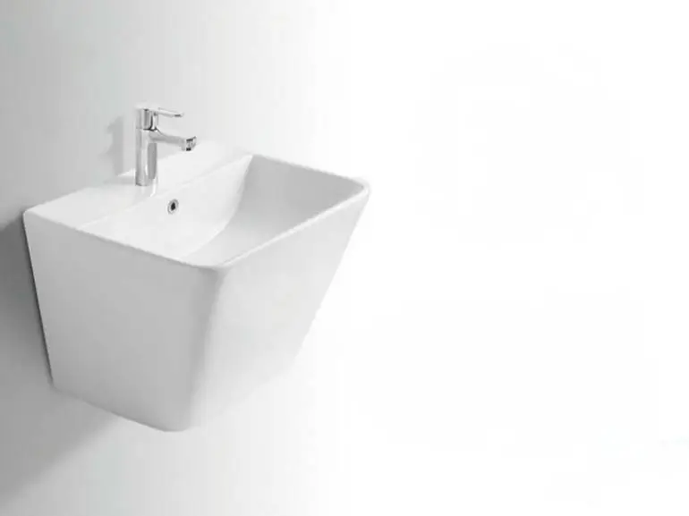 WSN Stylo white ceramic wall-mounted washbasin 51×42 cmمغسلة حمام سيراميك تعليق جداري WSN ستيلو بطول 51 سم