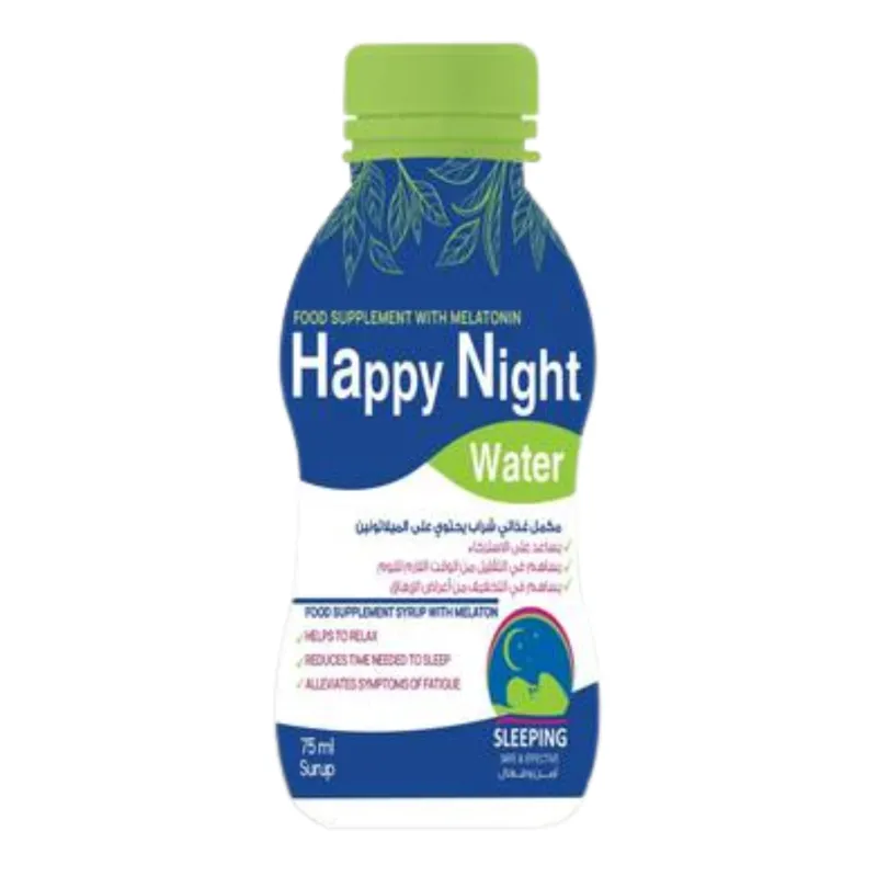 Happy Night Water – Melatonin Supplement Blueberry Flavor 75ml | Better Sleep Supportهابي نايت ووتر – مكمل غذائي ميلاتونين بنكهة التوت الأزرق 75 مل | لنوم هادئ وعميق