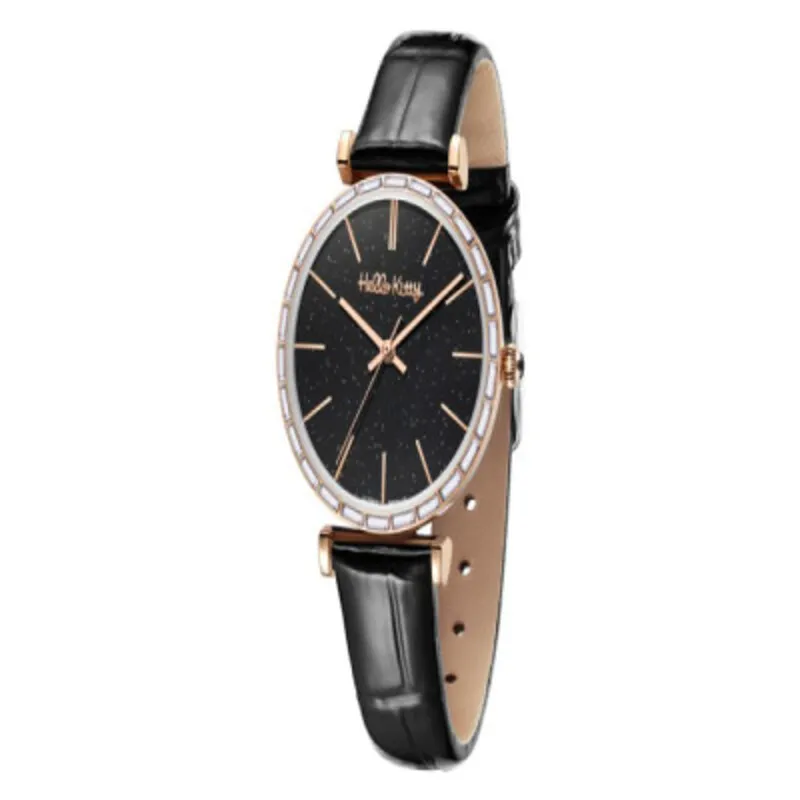 Hello Kitty Women’s Watch with Black Leather Strapساعة Hello Kitty نسائية بحزام جلدي أسود