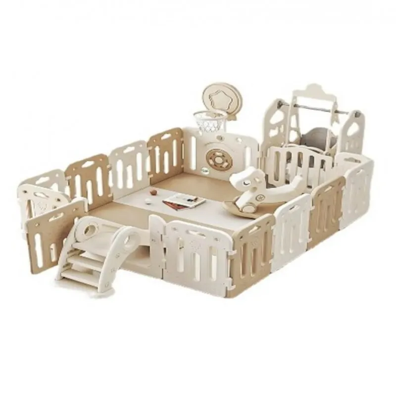 Kids’ 6-in-1 Foldable Playroom with Swing, Slide, Rocking Horse & Board – 180×200 cm – Brownغرفة ألعاب أطفال 6×1 قابلة للطي مع مرجيحة وزحليقة وحصان هزاز وسبورة – مقاس 180×200 سم – بني