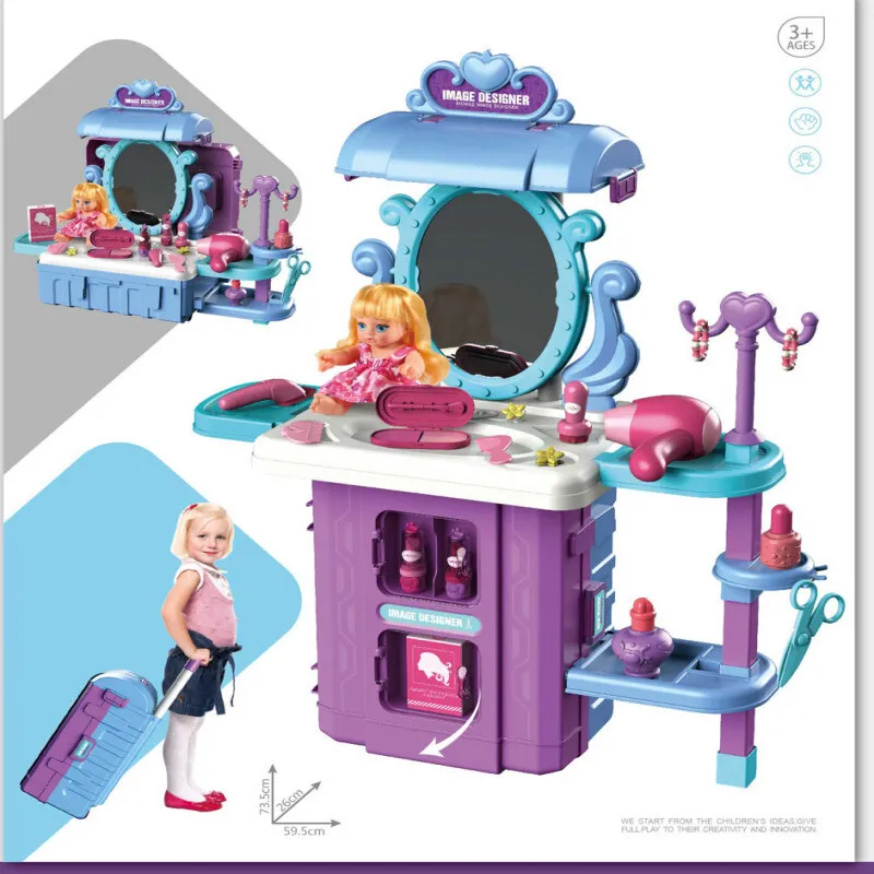 Girls Vanity Playset with Accessories and Hair Dryerلعبة مكياج للأطفال مع مرآة وإكسسوارات