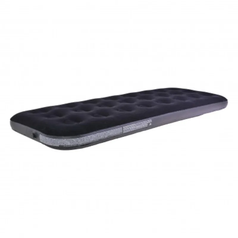 191×73×22 cm black camping air mattress with comfortable, durable surface.مرتبة هوائية تخييم قياس 191×73×22 سم بلون أسود، سطح مريح ومتين.