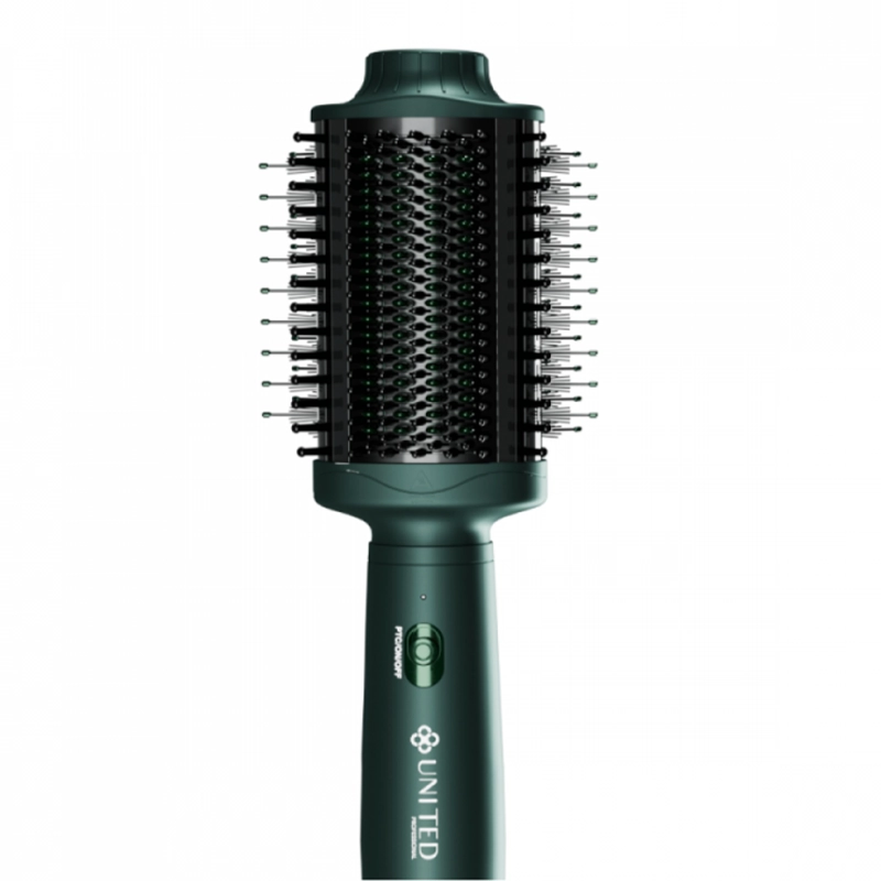 United Professional UN-D700G 2-in-1 Hair Dryer Brush in green for quick hair styling and smoothingفرشاة مجفف الشعر 2 في 1 من يونايتد بروفيشنال باللون الأخضر لتصفيف وتنعيم الشعر