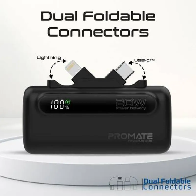 Fazaa Power Bank 5000mAh | 20W Fast Charging with Foldable USB-C & Lightning Connectorsبطارية الفزعة 5000mAh | شحن سريع 20 واط مع موصلات USB-C ولايتنينغ قابلة للطي