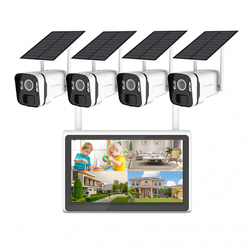 Outdoor solar-powered wireless surveillance kit with instant displayنظام مراقبة خارجي لاسلكي بالطاقة الشمسية مع شاشة عرض فورية
