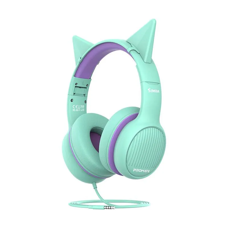 Simba Kids Headphones with SafeAudio and Removable Cat Earsسماعة أطفال سيمبا مع حماية سمع SafeAudio وآذان قطة قابلة للإزالة