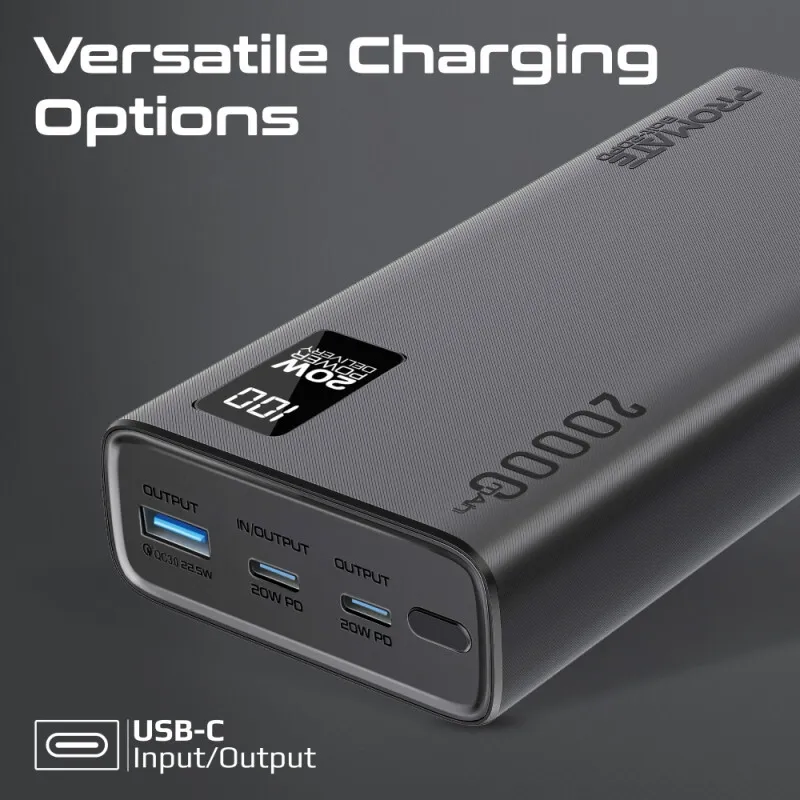 20000mAh Portable Power Bank | USB-C 20W Fast Charging + QC 3.0بطارية متنقلة 20000mAh | شحن سريع USB-C + QC 3.0 مع شاشة LCD