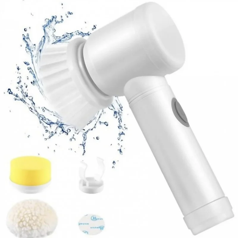 Rechargeable electric cleaning brush with 3 interchangeable heads for cleaning and polishingفرشاة تنظيف كهربائية سحرية قابلة للشحن مع 3 رؤوس مختلفة للتنظيف والتلميع